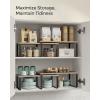 imageSONGMICS Cabinet Organizer Shelf Set of 2 Kitchen Counter Shelves Kitchen Storage Spice Rack Stackable Expandable Metal and Engineered Wood Ink Black and Ebony Black UKCS02B01Ink Black  Heather Greige