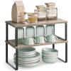 imageSONGMICS Cabinet Organizer Shelf Set of 2 Kitchen Counter Shelves Kitchen Storage Spice Rack Stackable Expandable Metal and Engineered Wood Ink Black and Ebony Black UKCS02B01Ink Black  Heather Greige