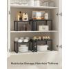 imageSONGMICS Cabinet Organizer Shelf Set of 2 Kitchen Counter Shelves Kitchen Storage Spice Rack Stackable Expandable Metal and Engineered Wood Ink Black and Ebony Black UKCS02B01Ink Black  Ebony Black