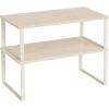 imageSONGMICS Cabinet Organizer Shelf Set of 2 Kitchen Counter Shelves Kitchen Storage Spice Rack Stackable Expandable Metal and Engineered Wood Ink Black and Ebony Black UKCS02B01Travertine Beige  Cream White