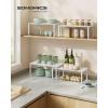 imageSONGMICS Cabinet Organizer Shelf Set of 2 Kitchen Counter Shelves Kitchen Storage Spice Rack Stackable Expandable Metal and Engineered Wood Ink Black and Ebony Black UKCS02B01Cloud White  Snow White