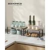 imageSONGMICS Cabinet Organizer Shelf Set of 2 Kitchen Counter Shelves Kitchen Storage Spice Rack Stackable Expandable Metal and Engineered Wood Ink Black and Ebony Black UKCS02B01Ink Black  Heather Greige