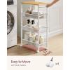 imageVASAGLE Slim Rolling Cart 5Tier Storage Cart Narrow Cart with Handle 51 Inches Deep Metal Frame for Kitchen Dining Room Living Room Home Office Oak Beige and Classic White ULRC034W09Oak Beige  Classic White