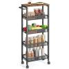 imageVASAGLE Slim Rolling Cart 5Tier Storage Cart Narrow Cart with Handle 51 Inches Deep Metal Frame for Kitchen Dining Room Living Room Home Office Oak Beige and Classic White ULRC034W09Rustic Brown  Classic Black