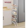 imageVASAGLE Slim Rolling Cart 5Tier Storage Cart Narrow Cart with Handle 51 Inches Deep Metal Frame for Kitchen Dining Room Living Room Home Office Oak Beige and Classic White ULRC034W09Oak Beige  Classic White