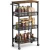 imageVASAGLE Slim Rolling Cart 5Tier Storage Cart Narrow Cart with Handle 51 Inches Deep Metal Frame for Kitchen Dining Room Living Room Home Office Oak Beige and Classic White ULRC034W09Rustic Brown  Classic Black