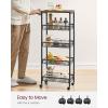 imageVASAGLE Slim Rolling Cart 5Tier Storage Cart Narrow Cart with Handle 51 Inches Deep Metal Frame for Kitchen Dining Room Living Room Home Office Oak Beige and Classic White ULRC034W09Rustic Brown  Classic Black