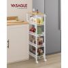 imageVASAGLE Slim Rolling Cart 5Tier Storage Cart Narrow Cart with Handle 51 Inches Deep Metal Frame for Kitchen Dining Room Living Room Home Office Oak Beige and Classic White ULRC034W09Oak Beige  Classic White