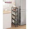 imageVASAGLE Slim Rolling Cart 5Tier Storage Cart Narrow Cart with Handle 51 Inches Deep Metal Frame for Kitchen Dining Room Living Room Home Office Oak Beige and Classic White ULRC034W09Rustic Brown  Classic Black