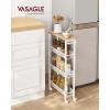 imageVASAGLE Slim Rolling Cart 5Tier Storage Cart Narrow Cart with Handle 51 Inches Deep Metal Frame for Kitchen Dining Room Living Room Home Office Oak Beige and Classic White ULRC034W09Oak Beige  Classic White