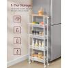 imageVASAGLE Slim Rolling Cart 5Tier Storage Cart Narrow Cart with Handle 51 Inches Deep Metal Frame for Kitchen Dining Room Living Room Home Office Oak Beige and Classic White ULRC034W09Oak Beige  Classic White