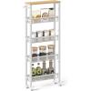 imageVASAGLE Slim Rolling Cart 5Tier Storage Cart Narrow Cart with Handle 51 Inches Deep Metal Frame for Kitchen Dining Room Living Room Home Office Oak Beige and Classic White ULRC034W09Oak Beige  Classic White