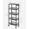 imageVASAGLE Slim Rolling Cart 5Tier Storage Cart Narrow Cart with Handle 51 Inches Deep Metal Frame for Kitchen Dining Room Living Room Home Office Oak Beige and Classic White ULRC034W09Rustic Brown  Classic Black