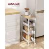 imageVASAGLE Slim Rolling Cart 5Tier Storage Cart Narrow Cart with Handle 51 Inches Deep Metal Frame for Kitchen Dining Room Living Room Home Office Oak Beige and Classic White ULRC034W09Oak Beige  Classic White