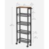 imageVASAGLE Slim Rolling Cart 5Tier Storage Cart Narrow Cart with Handle 51 Inches Deep Metal Frame for Kitchen Dining Room Living Room Home Office Oak Beige and Classic White ULRC034W09Rustic Brown  Classic Black