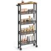 imageVASAGLE Slim Rolling Cart 5Tier Storage Cart Narrow Cart with Handle 51 Inches Deep Metal Frame for Kitchen Dining Room Living Room Home Office Oak Beige and Classic White ULRC034W09Rustic Brown  Classic Black