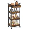 imageVASAGLE Storage Cart 3Tier Rolling Utility Cart with Table Top Handles 4 Lockable Casters Top Drawer Mesh Shelves for Kitchen Bathroom Bedroom Rustic Brown and Ink Black ULRC048K01Rustic Brown  Ink Black