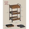 imageVASAGLE Storage Cart 3Tier Rolling Utility Cart with Table Top Handles 4 Lockable Casters Top Drawer Mesh Shelves for Kitchen Bathroom Bedroom Rustic Brown and Ink Black ULRC048K01Rustic Brown  Ink Black