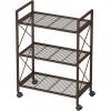 imageSONGMICS 3Tier Metal Storage Rack with Wheels Mesh Shelving Unit with X Side Frames 236Inch Width for Entryway Kitchen Living Room Bathroom Industrial Style Metallic Gold UBSC163A02Metallic Bronze