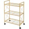 imageSONGMICS 3Tier Metal Storage Rack with Wheels Mesh Shelving Unit with X Side Frames 236Inch Width for Entryway Kitchen Living Room Bathroom Industrial Style Metallic Gold UBSC163A02Metallic Gold
