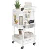 imageSONGMICS 3Tier Storage Cart Rolling Utility Cart Metal Mesh Shelves 2 Removable Pegboards 2 Hanging Holders 4 Hooks Craft Cart for Living Room Kitchen Office Bathroom Cloud White ULRC037W01Cloud White