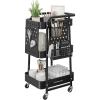 imageSONGMICS 3Tier Storage Cart Rolling Utility Cart Metal Mesh Shelves 2 Removable Pegboards 2 Hanging Holders 4 Hooks Craft Cart for Living Room Kitchen Office Bathroom Cloud White ULRC037W01Ink Black