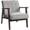 imageSONGMICS Accent Leisure Chair MidCentury Modern Arm Chair with Solid Wood Armrests and Legs 1Seat Cushioned Sofa for Living Room Bedroom Balcony Studio Light Gray ULAC001G01Light Gray