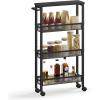 imageVASAGLE Slim Rolling Cart 5Tier Storage Cart Narrow Cart with Handle 51 Inches Deep Metal Frame for Kitchen Dining Room Living Room Home Office Oak Beige and Classic White ULRC034W09Ebony Black  Classic Black