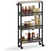 imageVASAGLE Slim Rolling Cart 5Tier Storage Cart Narrow Cart with Handle 51 Inches Deep Metal Frame for Kitchen Dining Room Living Room Home Office Oak Beige and Classic White ULRC034W09Heather Greige  Classic Black