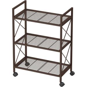 imageSONGMICS 3Tier Metal Storage Rack with Wheels Mesh Shelving Unit with X Side Frames 236Inch Width for Entryway Kitchen Living Room Bathroom Industrial Style Metallic Gold UBSC163A02Metallic Bronze