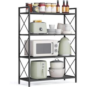 imageSONGMICS 5Tier Metal Storage Rack Shelving Unit with X Side Frames Dense Mesh 126 x 315 x 573 Inches for Entryway Kitchen Living Room Bathroom Industrial Style Cloud White UBSC185W01Ink Black