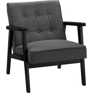 imageSONGMICS Accent Leisure Chair MidCentury Modern Arm Chair with Solid Wood Armrests and Legs 1Seat Cushioned Sofa for Living Room Bedroom Balcony Studio Light Gray ULAC001G01Classic Black