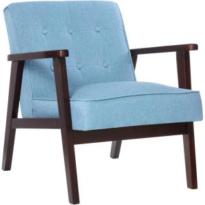 imageSONGMICS Accent Leisure Chair MidCentury Modern Arm Chair with Solid Wood Armrests and Legs 1Seat Cushioned Sofa for Living Room Bedroom Balcony Studio Light Gray ULAC001G01Lake Blue