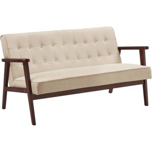 imageSONGMICS Accent Leisure Chair MidCentury Modern Arm Chair with Solid Wood Armrests and Legs 1Seat Cushioned Sofa for Living Room Bedroom Balcony Studio Light Gray ULAC001G01Sand Beige