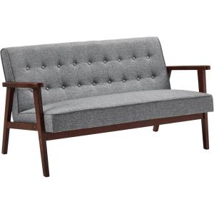 imageSONGMICS Accent Leisure Chair MidCentury Modern Arm Chair with Solid Wood Armrests and Legs 1Seat Cushioned Sofa for Living Room Bedroom Balcony Studio Light Gray ULAC001G01Dove Gray