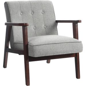 imageSONGMICS Accent Leisure Chair MidCentury Modern Arm Chair with Solid Wood Armrests and Legs 1Seat Cushioned Sofa for Living Room Bedroom Balcony Studio Light Gray ULAC001G01Light Gray