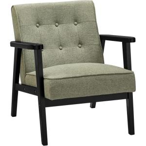 imageSONGMICS Accent Leisure Chair MidCentury Modern Arm Chair with Solid Wood Armrests and Legs 1Seat Cushioned Sofa for Living Room Bedroom Balcony Studio Light Gray ULAC001G01Olive Green
