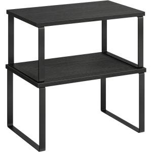 imageSONGMICS Cabinet Organizer Shelf Set of 2 Kitchen Counter Shelves Kitchen Storage Spice Rack Stackable Expandable Metal and Engineered Wood Ink Black and Ebony Black UKCS02B01Ink Black  Ebony Black