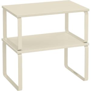 imageSONGMICS Cabinet Organizer Shelf Set of 2 Kitchen Counter Shelves Kitchen Storage Spice Rack Stackable Expandable Metal and Engineered Wood Ink Black and Ebony Black UKCS02B01Cream White