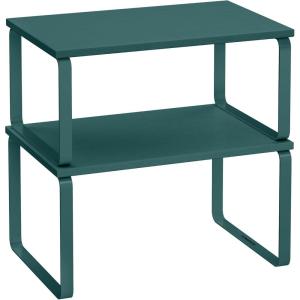 imageSONGMICS Cabinet Organizer Shelf Set of 2 Kitchen Counter Shelves Kitchen Storage Spice Rack Stackable Expandable Metal and Engineered Wood Ink Black and Ebony Black UKCS02B01Ivy Green