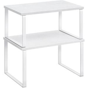 imageSONGMICS Cabinet Organizer Shelf Set of 2 Kitchen Counter Shelves Kitchen Storage Spice Rack Stackable Expandable Metal and Engineered Wood Ink Black and Ebony Black UKCS02B01Cloud White  Snow White