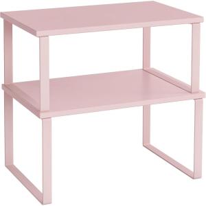 imageSONGMICS Cabinet Organizer Shelf Set of 2 Kitchen Counter Shelves Kitchen Storage Spice Rack Stackable Expandable Metal and Engineered Wood Ink Black and Ebony Black UKCS02B01Jelly Pink