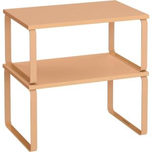 imageSONGMICS Cabinet Organizer Shelf Set of 2 Kitchen Counter Shelves Kitchen Storage Spice Rack Stackable Expandable Metal and Engineered Wood Ink Black and Ebony Black UKCS02B01Apricot Orange