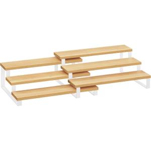 imageSONGMICS Display Risers Set of 2 Engineered Wood Perfume Organizer Stand 4Tier Cupcake Stand Holder Spice Rack Shelf Risers for Figures Dessert Shelves Natural Beige and Ink Black UKCS216N01Natural Beige  Cloud White