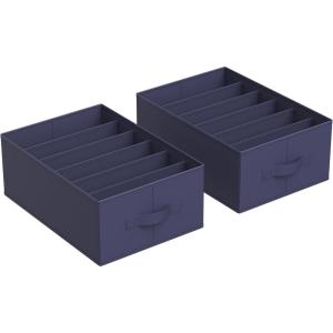 imageSONGMICS Set of 2 Large Size Wardrobe Clothes Organizers 6Compartment Foldable Drawer Organizers with Handles 165 x 118 x 67 Inches for Pants Sweaters Jeans Dove Gray URUS009G02Charcoal Blue