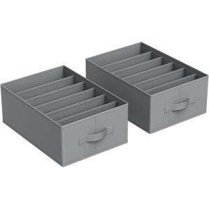 imageSONGMICS Set of 2 Large Size Wardrobe Clothes Organizers 6Compartment Foldable Drawer Organizers with Handles 165 x 118 x 67 Inches for Pants Sweaters Jeans Dove Gray URUS009G02Dove Gray