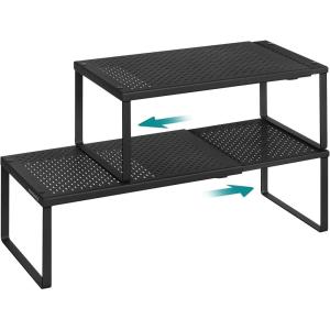 imageSONGMICS Spice Rack Expandable Kitchen Countertop Shelf Small Cupboard Organizer Metal SpaceSaving Tabletop Shelf Matte White UKCS007W01Matte Black