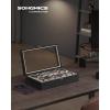 imageSONGMICS 10Slot Watch Box Solid Wood Organizer With Glass Lid Display Case With Removable Pillows Gift for Loved Ones Ebony Black UJOW100B01Ebony Black