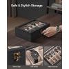 imageSONGMICS 10Slot Watch Box Solid Wood Organizer With Glass Lid Display Case With Removable Pillows Gift for Loved Ones Ebony Black UJOW100B01Ebony Black