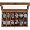 imageSONGMICS 10Slot Watch Box Solid Wood Organizer With Glass Lid Display Case With Removable Pillows Gift for Loved Ones Ebony Black UJOW100B01Rustic Walnut
